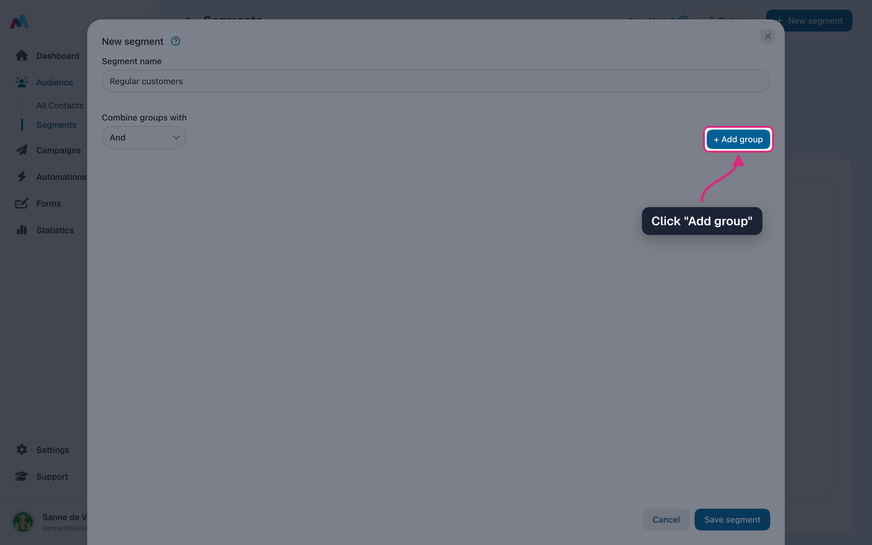 The "Add group" button highlighted